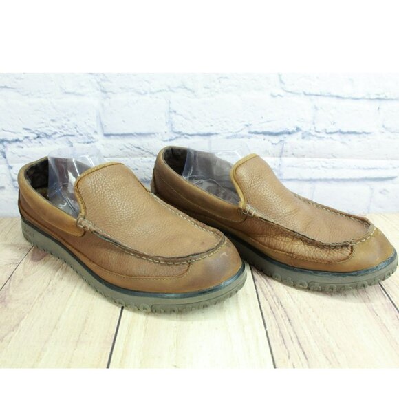 LL Bean All Week Brown Leather Shearling Lined Cozy Moccasin Slippers Size 12 M - Picture 3 of 9